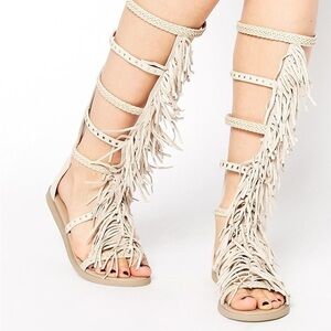 Aldo Theresa leather fringe gladiator sandals
